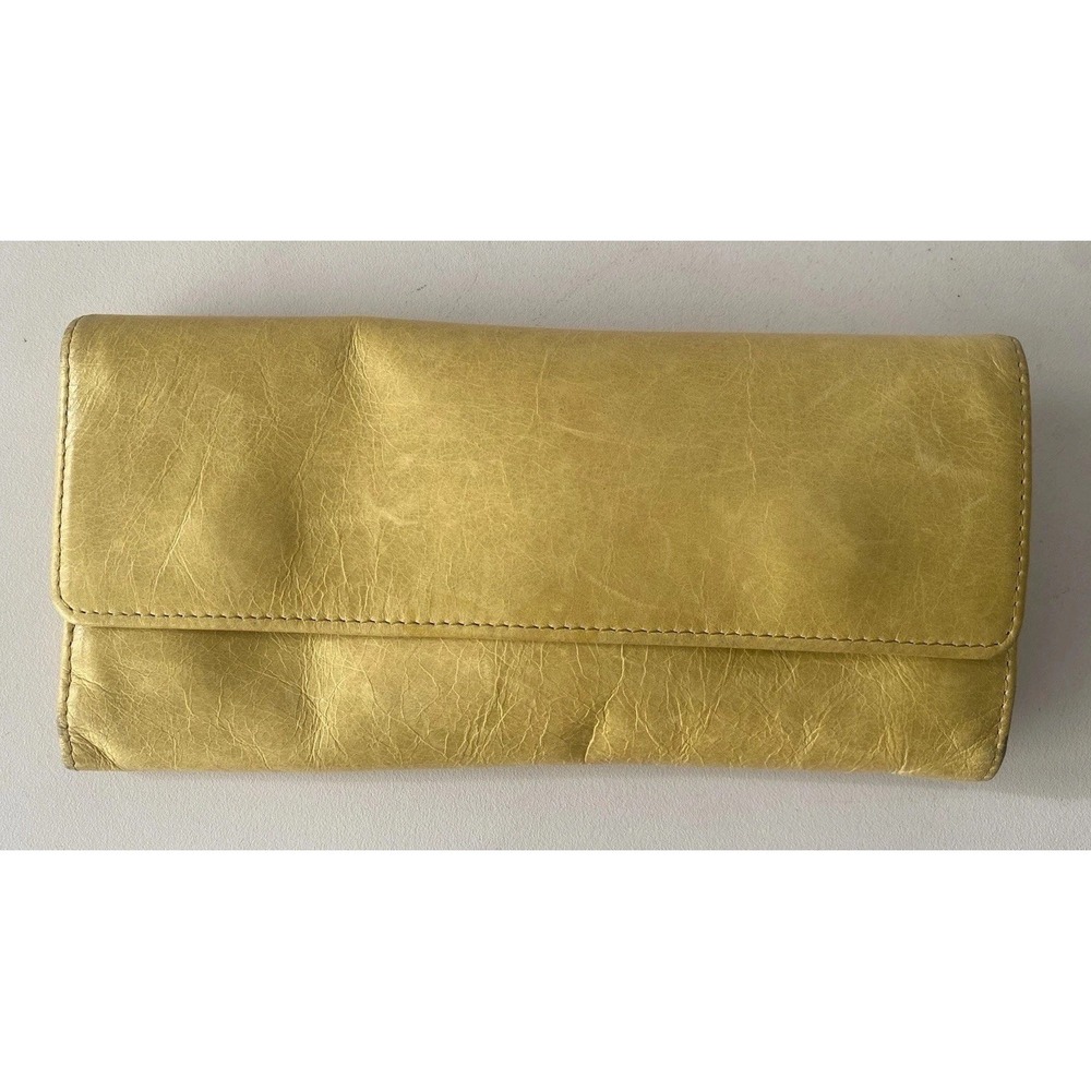 Hobo International Sadie Wallet Trifold Leather Coin Purse Chartreuse Yellow Vtg